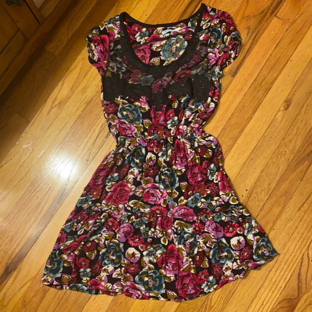 Black floral & lace dress